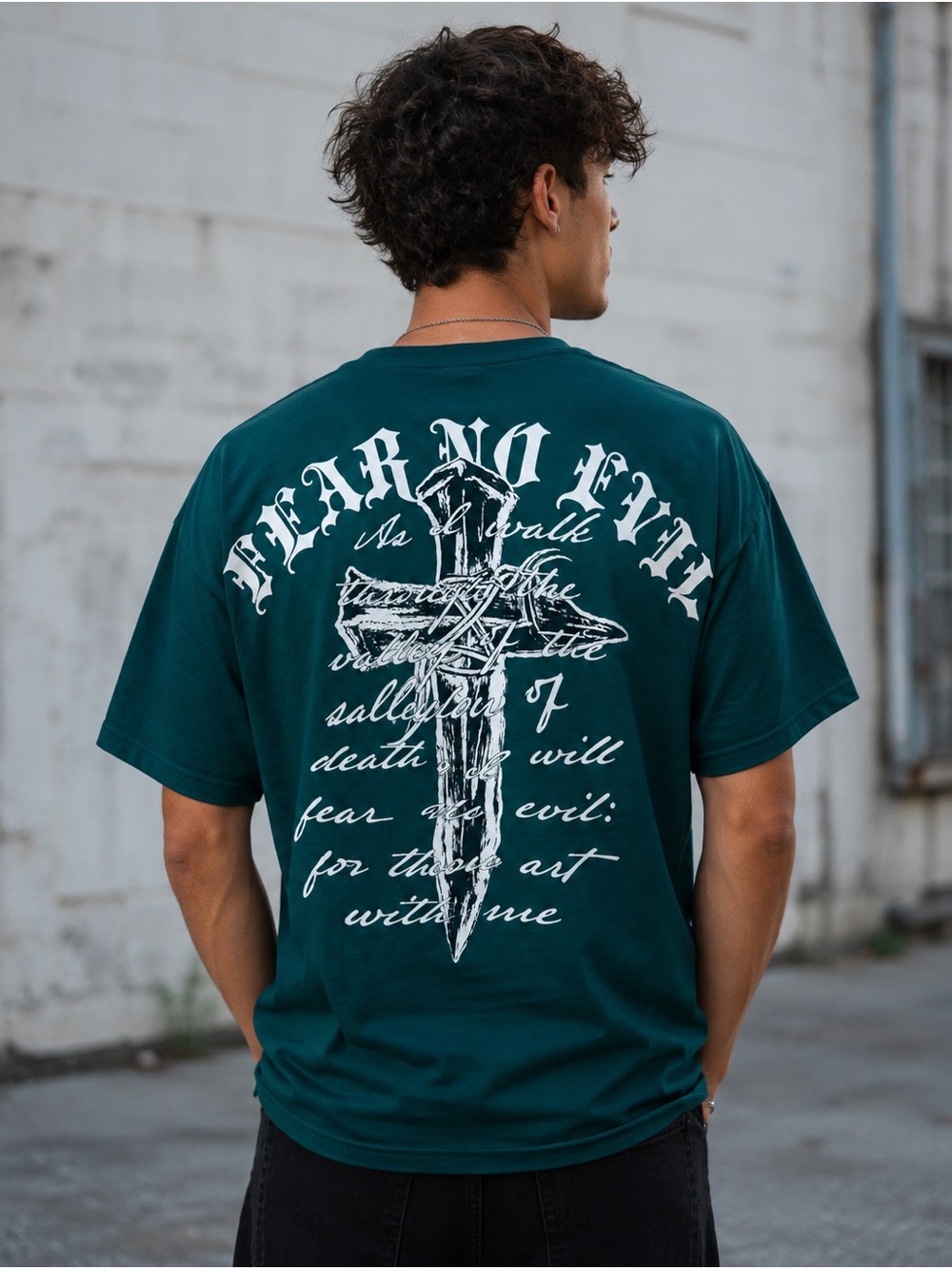Fresh Laundry Brand Graphic Tee "Fear No Evil" in Forest Green